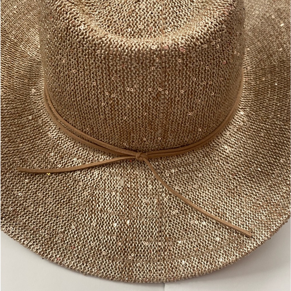 Anthropologie Sparkle Cowboy Rancher Hat beige-gold one size western core - Picture 2 of 9
